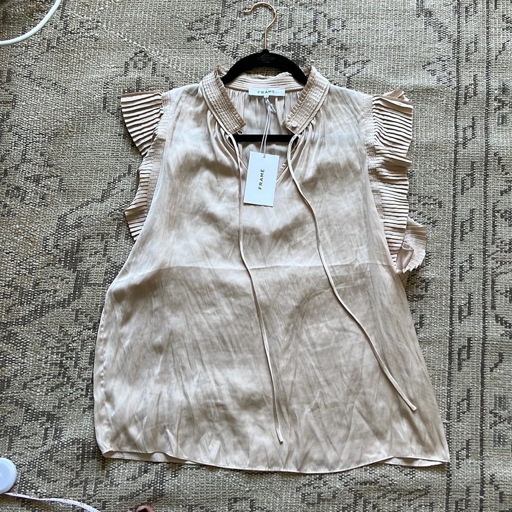 Frame Denim Cream Ruffle-Sleeve Silk Blouse